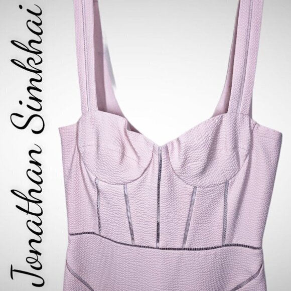 JONATHAN SIMKHAI Powder Pink Bustier Ruffle Wool Blend Mini Dress, Size 4 - Picture 6 of 10